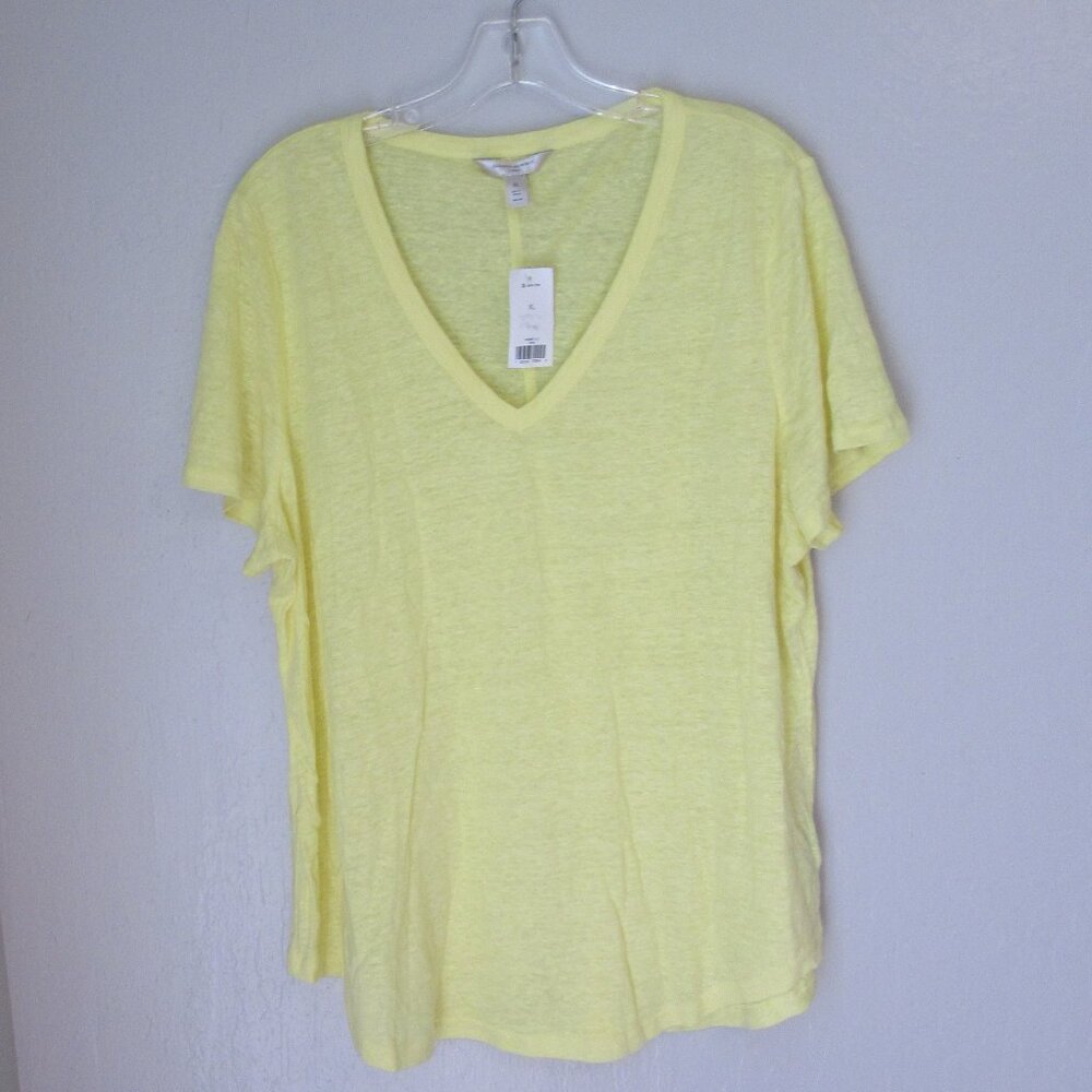 BANANA REPUBLIC Yellow Linen Short Sleeve XL Pullover T-Shirt